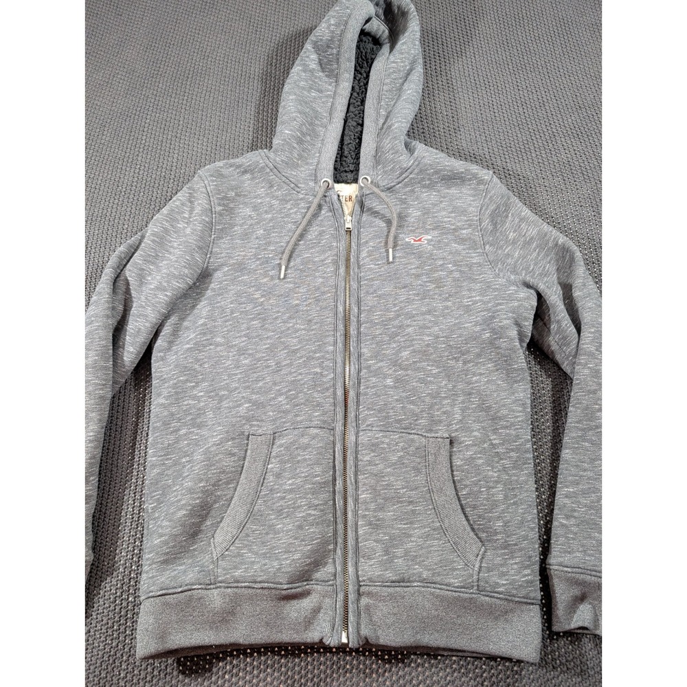 Hollister Mens Sherpa Lined Full Zip Hoodie Grey Marl Sweatshirt Small